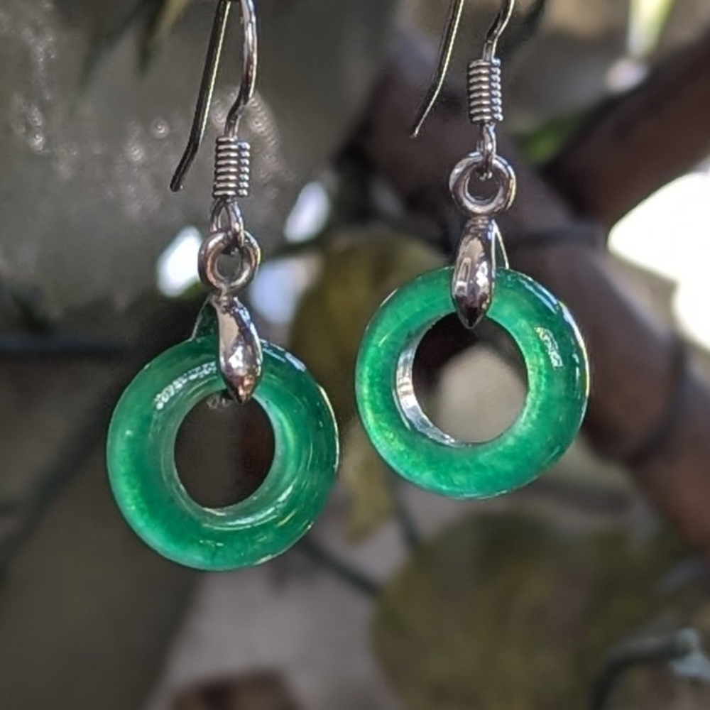 Green Jade Circle Hoop Earrings